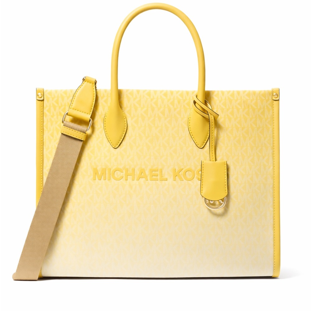Michael Kors Mirella Ombre Logo Tote Lemon Yellow structured Crossbody Tote New - Picture 3 of 8
